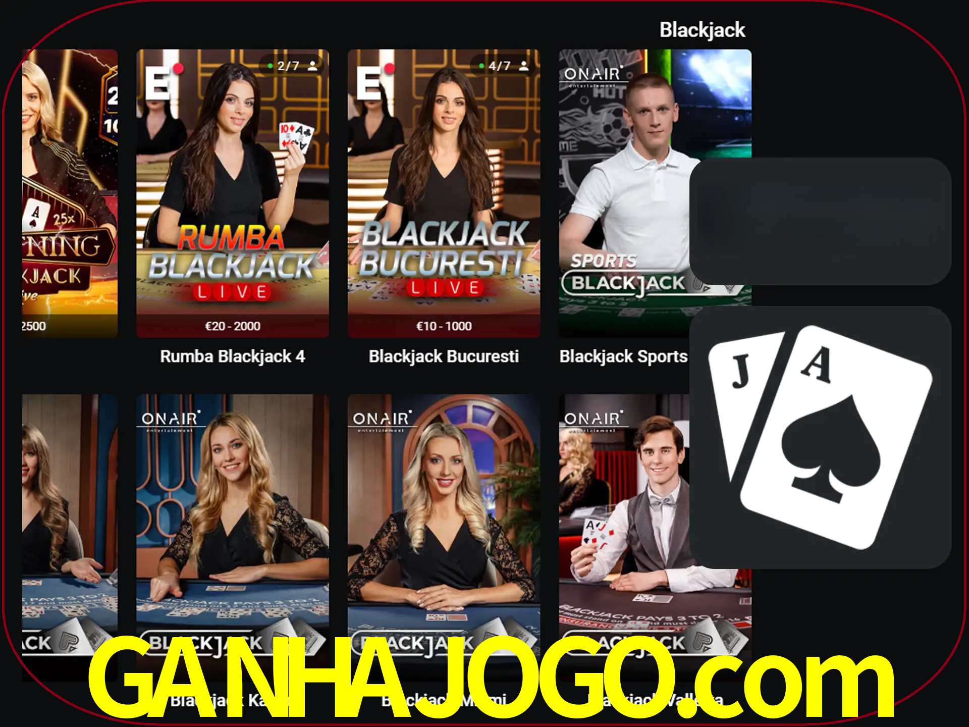 Escolha uma mesa completa de jogadores de blackjack.
